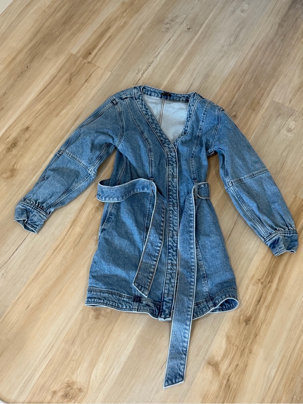 Express Denim Wrap Jacket in Classic Blue with Self-Tie